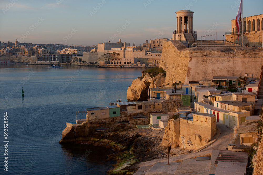 Panoramic view of Valletta, the capitak of Malta at early sunrise hours. Golden hours in Valletta, Malta