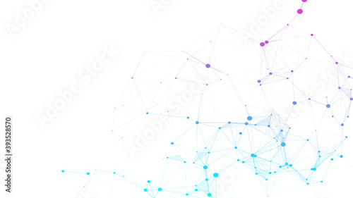 Abstract composition with connecting dots and lines on the white backround. Futuristic geometric composition. Background for design works. Colorful wallpaper. photo