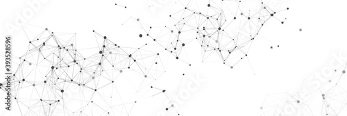 Abstract composition with connecting dots and lines and triangles on the backround. Horizontal banner. Connection technology background. Futuristic geometric composition.