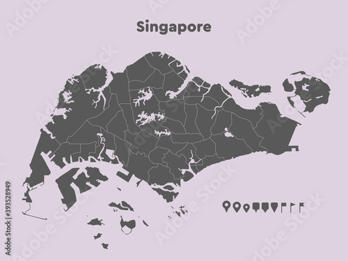 Map Singapore divided on regions, Asia country