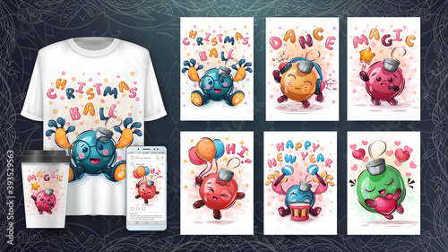 Merry christmas ball poster and merchandising