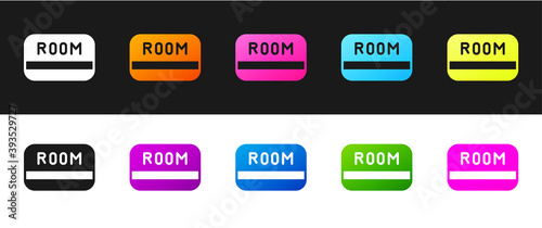 Set Hotel key card from the room icon isolated on black and white background. Access control. Touch sensor. System safety, protection. Vector.
