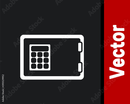 White Safe icon isolated on black background. The door safe a bank vault with a combination lock. Reliable Data Protection. Vector.