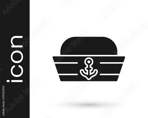 Black Sailor hat icon isolated on white background. Vector.