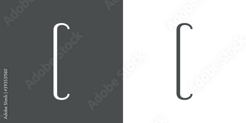 Logotipo inicial letra C simple en linea delgada en fondo gris y fondo blanco