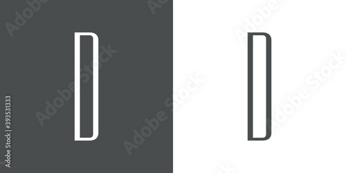 Logotipo inicial letra D simple en linea delgada en fondo gris y fondo blanco