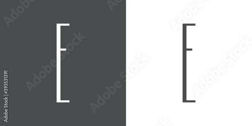 Logotipo inicial letra E simple en linea delgada en fondo gris y fondo blanco