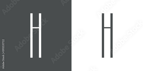 Logotipo inicial letra H simple en linea delgada en fondo gris y fondo blanco