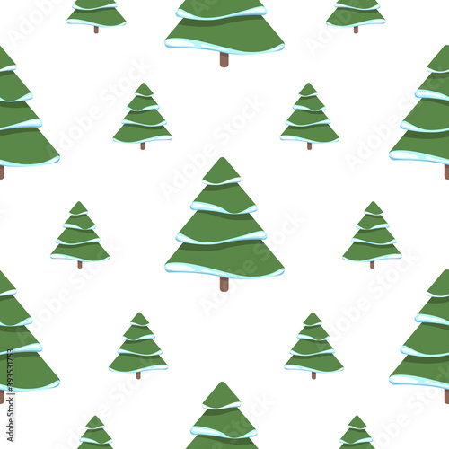 Seamless pattern with Christmas tree and snowflake for winter holidays design. Print for fabric, wrapping paper or wallpaper. New Year celebration.