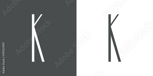 Logotipo inicial letra K simple en linea delgada en fondo gris y fondo blanco