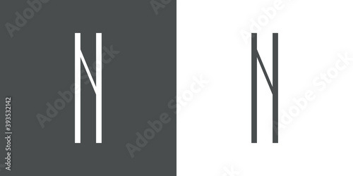 Logotipo inicial letra N simple en linea delgada en fondo gris y fondo blanco