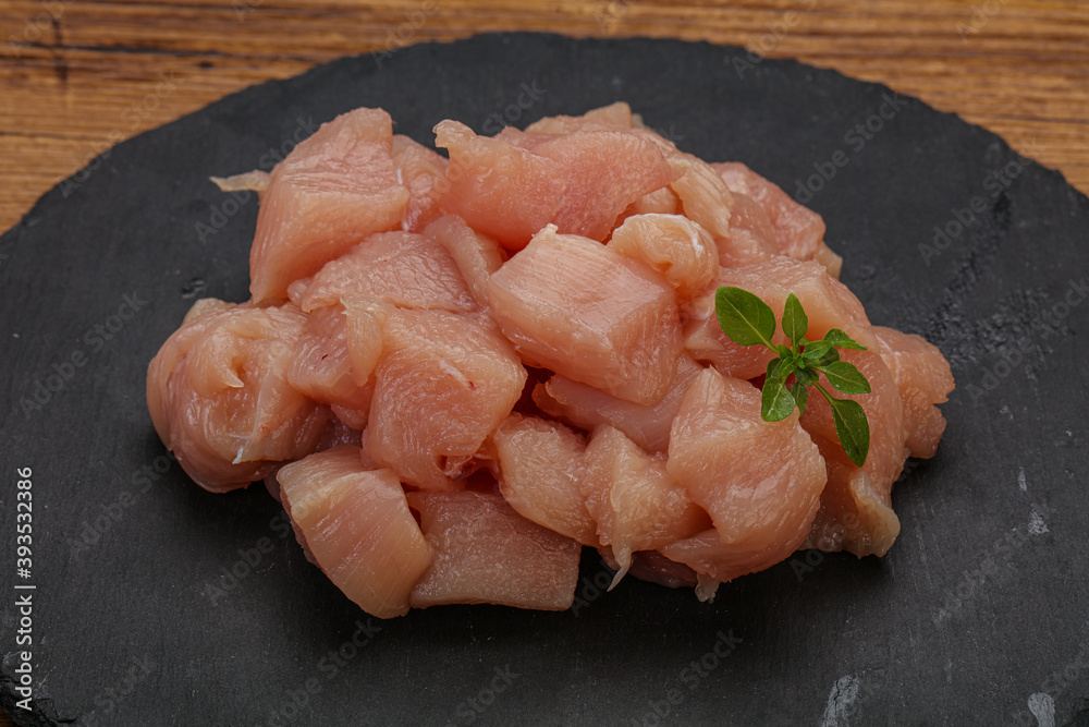 Raw diced chicken for cooking