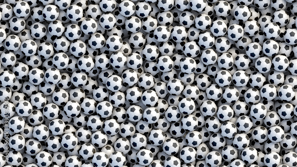 Huge pile of soccer balls background. Heap of classic black and white soccer balls. Realistic vector background Huge pile of soccer balls background. Heap of classic black and white soccer balls. Realistic vector background
