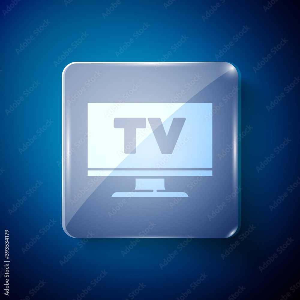 White Smart Tv icon isolated on blue background. Television sign. Square glass panels. Vector. White Smart Tv icon isolated on blue background. Television sign. Square glass panels. Vector.