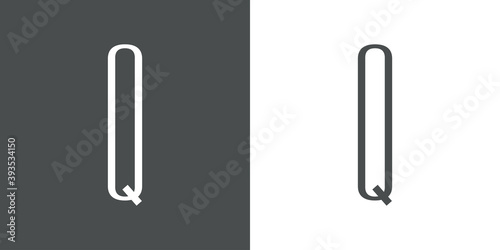 Logotipo inicial letra Q simple en linea delgada en fondo gris y fondo blanco