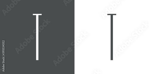 Logotipo inicial letra T simple en linea delgada en fondo gris y fondo blanco