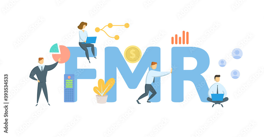 FMR, Fair Market Rent. Concept with keywords, people and icons. Flat vector illustration. Isolated on white background.