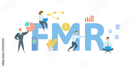FMR, Fair Market Rent. Concept with keywords, people and icons. Flat vector illustration. Isolated on white background.