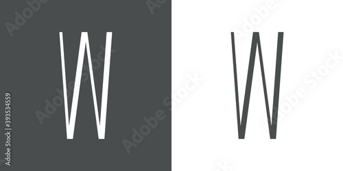 Logotipo inicial letra W simple en linea delgada en fondo gris y fondo blanco