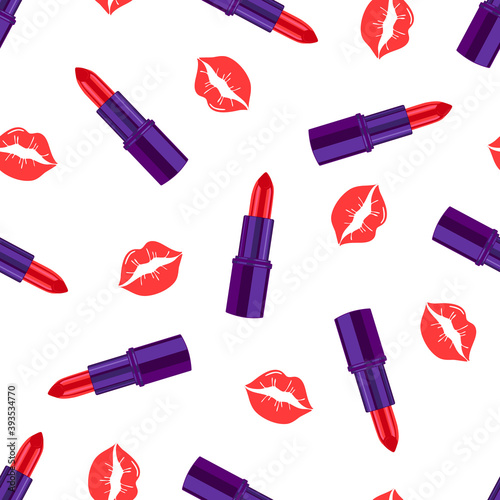 Glamorous fashion pattern with lipstick and kisses.Cosmetic seamless pattern. Design for the beauty industry, advertising, Valentine's Day