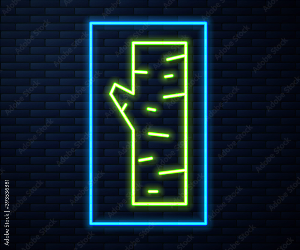 Glowing neon line Birch tree icon isolated on brick wall background. Vector. Glowing neon line Birch tree icon isolated on brick wall background. Vector.