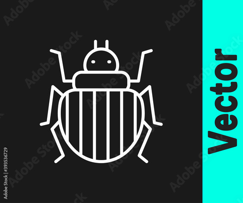 White line Colorado beetle icon isolated on black background. Vector.