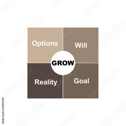 Diagram of GROW - Goal, Reality, Will, Options with keywords. EPS 10 - isolated on white background