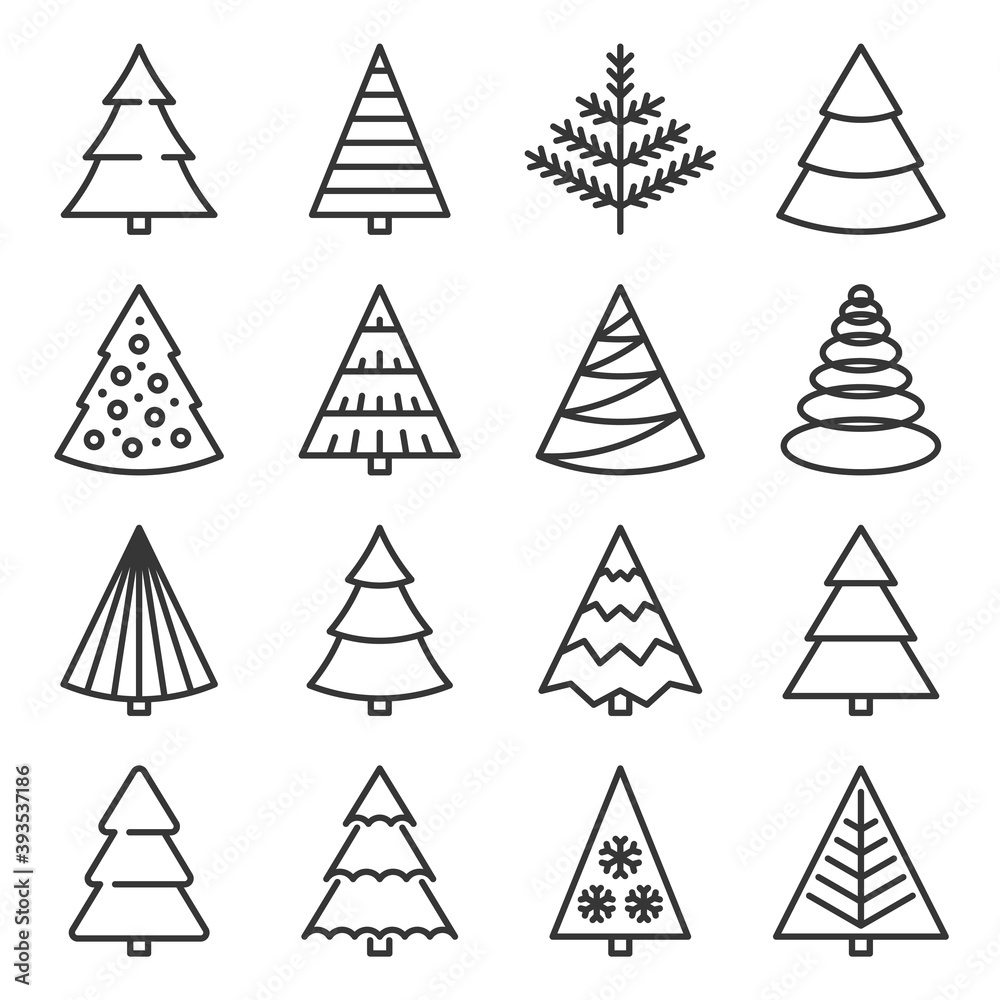 Fototapeta premium Christmas Tree Icons Set on White Background. Vector