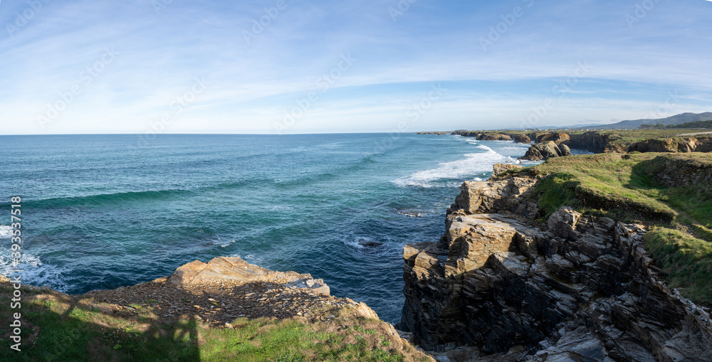 view of the coast and beaches near Playa de Catedrales in Galicia