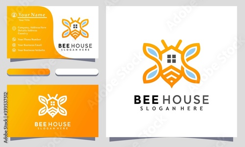 Honey Bee House  logo Designs vector illustration, Business card template
