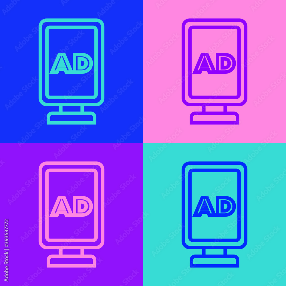 Pop art line Advertising icon isolated on color background. Concept of marketing and promotion process. Responsive ads. Social media advertising. Vector. Pop art line Advertising icon isolated on color background. Concept of marketing and promotion process. Responsive ads. Social media advertising. Vector.