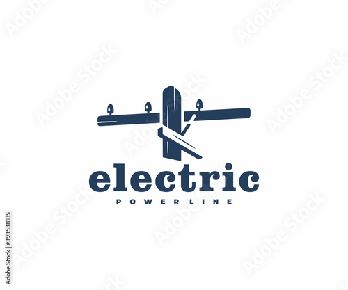 Electric wooden pole logo design. Power line vector design. Power and energy logotype