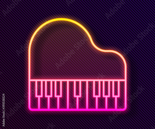 Glowing neon line Grand piano icon isolated on black background. Musical instrument. Vector.