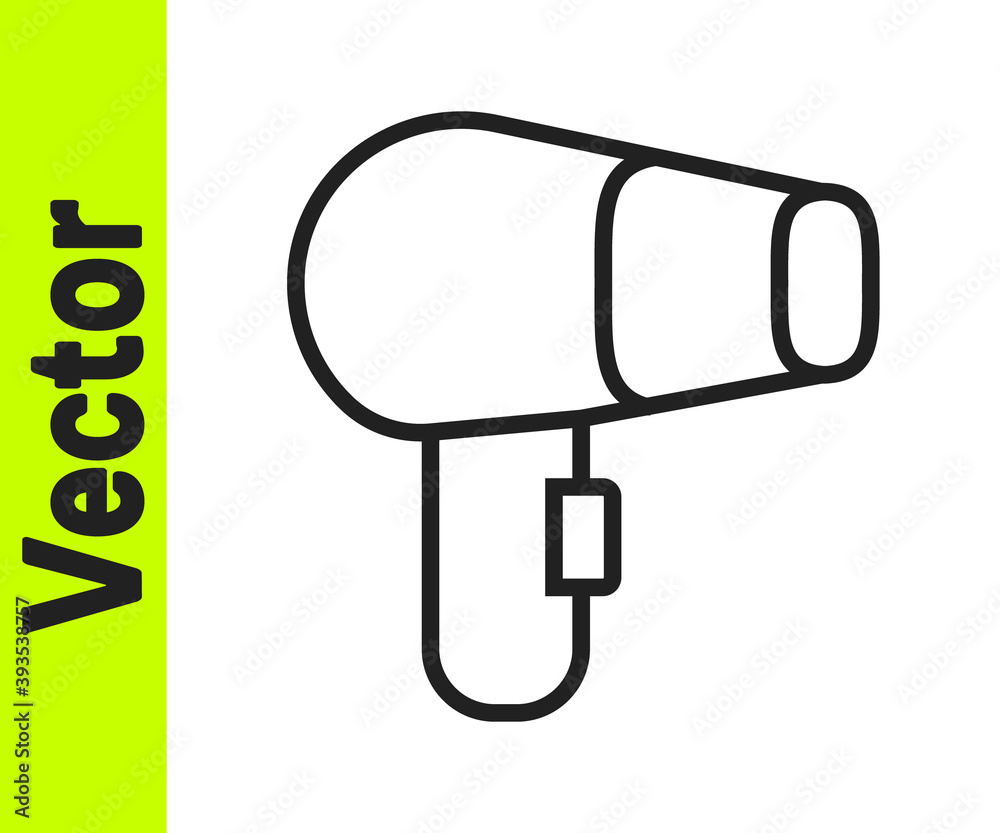 Black line Hair dryer icon isolated on white background. Hairdryer sign. Hair drying symbol. Blowing hot air. Vector. Black line Hair dryer icon isolated on white background. Hairdryer sign. Hair drying symbol. Blowing hot air. Vector.