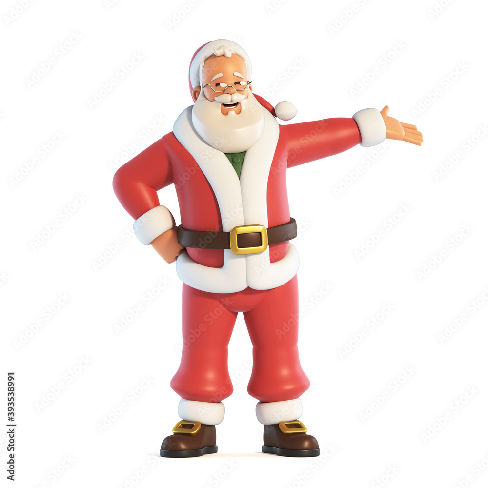 Santa Claus with showing hand gesture isolated on white background 3d rendering Santa Claus with showing hand gesture isolated on white background 3d rendering