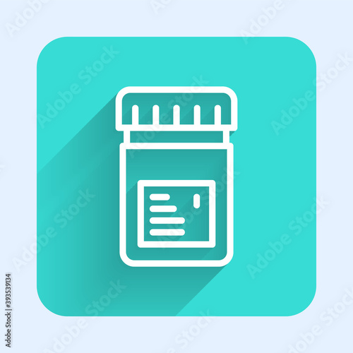 White line Biologically active additives icon isolated with long shadow. Green square button. Vector.
