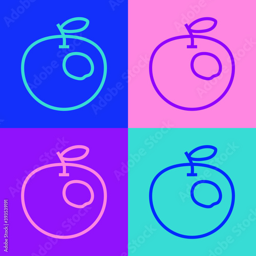 Pop art line Genetically modified apple icon isolated on color background. GMO fruit. Vector.