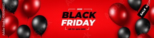 Black Friday wide banner with balloons