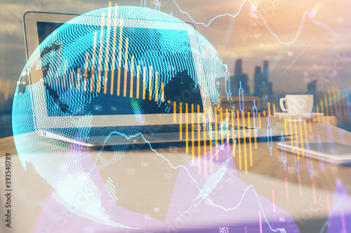 Wallpaper Mural Financial market graph hologram and personal computer on background. Multi exposure. Concept of forex. Torontodigital.ca