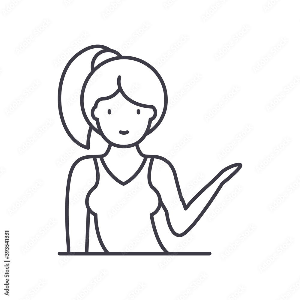 Dancer girl icon, linear isolated illustration, thin line vector, web design sign, outline concept symbol with editable stroke on white background. Dancer girl icon, linear isolated illustration, thin line vector, web design sign, outline concept symbol with editable stroke on white background.