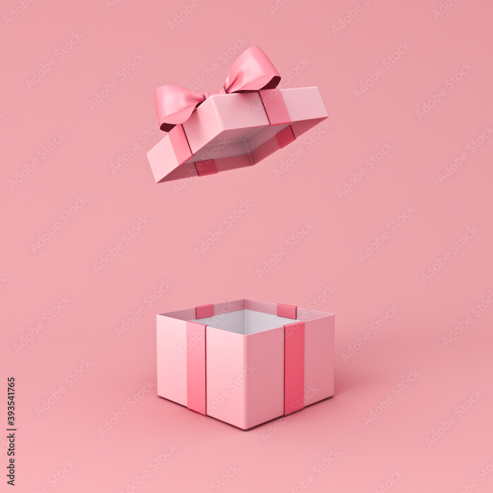 Blank open pink gift box or present box with pink ribbon bow isolated ...