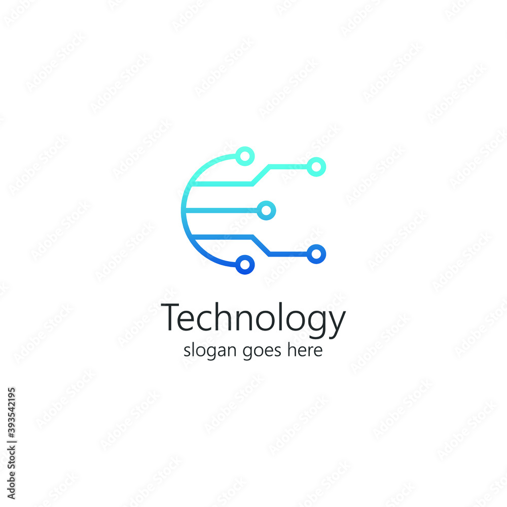 Abstract creative technology logo, design concept, emblem, icon, flat logotype element for template. Vector circuit board tech icon.