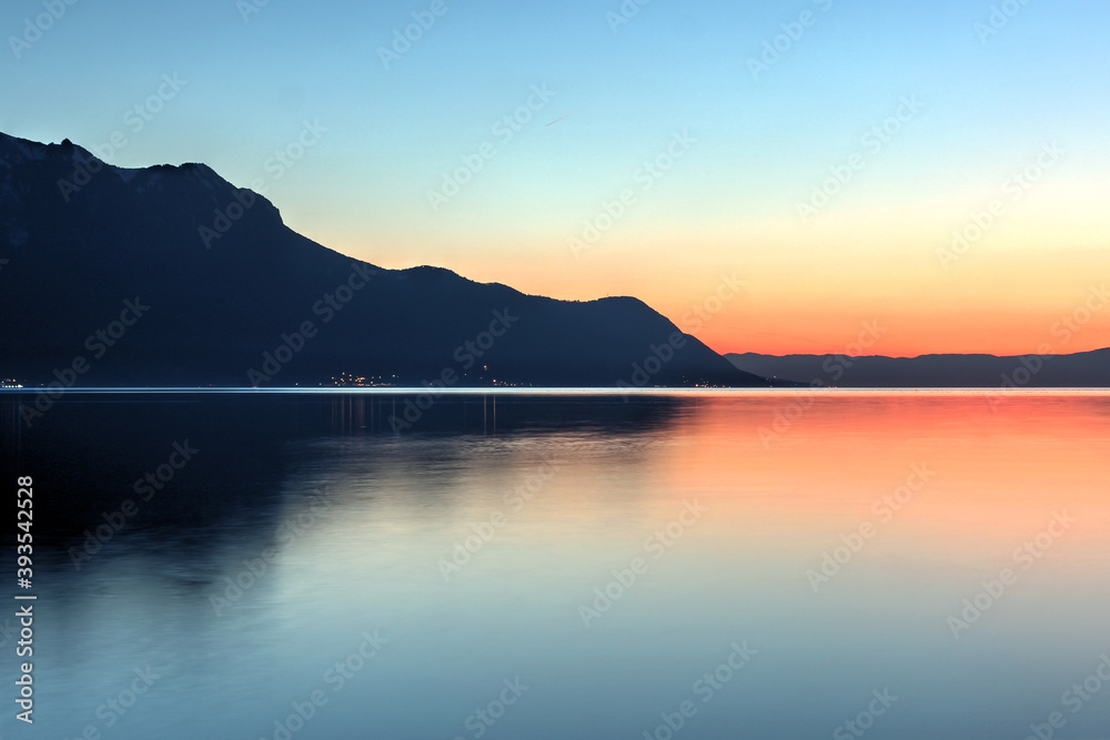 Sunset over Lake Geneva, Switzerland as seen from Montreux