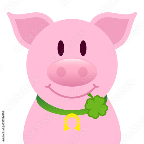 Einzelnes Schwein Mit Kleeblatt Im Mund