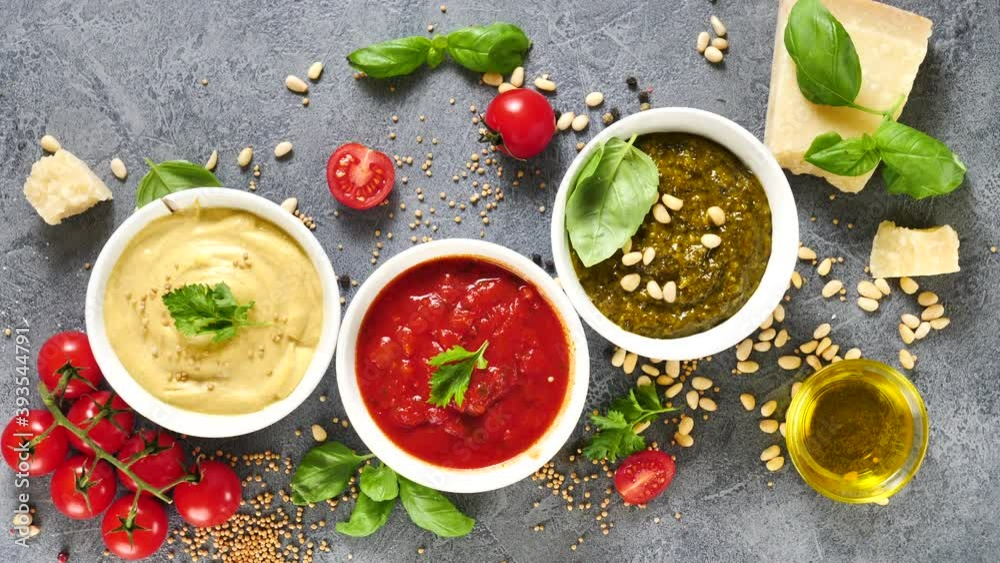 set of various sauces-esto, ketchup, mayo and mustard set of various sauces-esto, ketchup, mayo and mustard