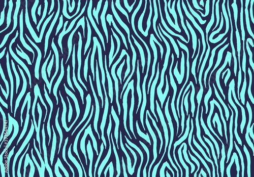 Zebra print  animal skin  tiger stripes  abstract pattern  line background  fabric. Trendy vintage retro. Vector artwork. Amazing hand drawn illustration. Turquoise  dark blue colors. Poster  banner
