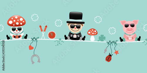 Fliegenpilz Schornsteinfeger Und Schwein Mit Sonnenbrille Icons Silvester Türkis