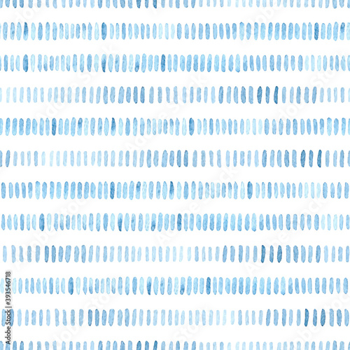 Seamless watercolor pattern. Simple geometric lines. Blue and white colors. Prints for textiles. Uneven edges. Vector illustration.