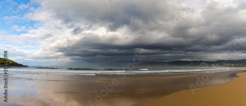 panorama view of the A Frouxeira beach in Galicia under an expressive sky
