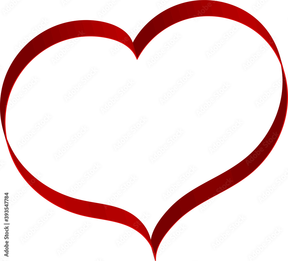3 d red heart - outline drawing for an emblem or logo. Template for greeting card for Valentine's Day.